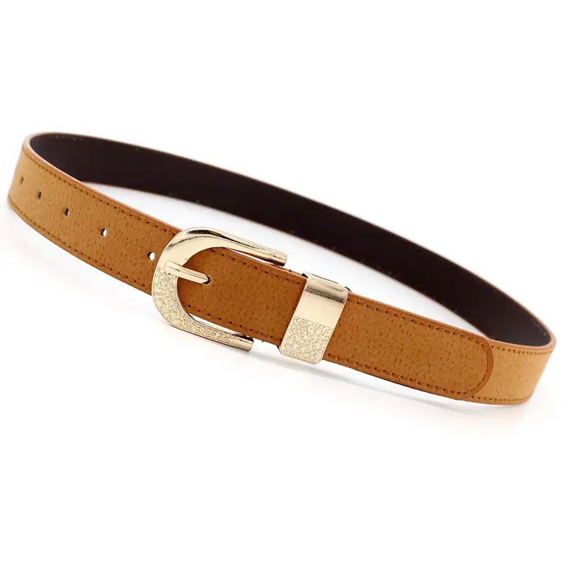 Women's Black Faux Leather Belt with Gold Buckle - Image 7