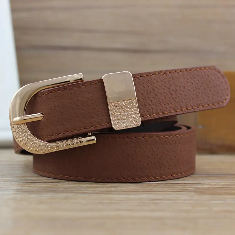 Women's Black Faux Leather Belt with Gold Buckle - Image 2