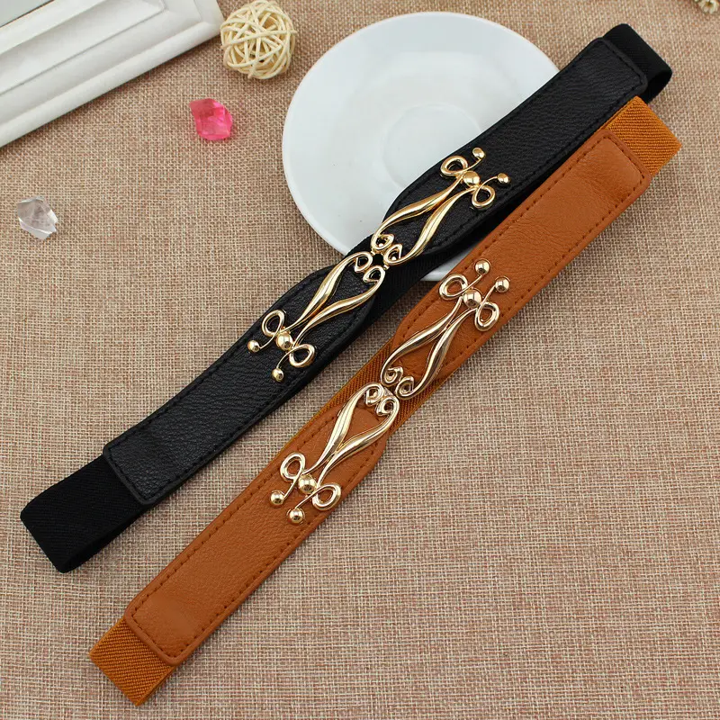Red Elastic Waist Belt with Gold Embroidery for Women - Image 7