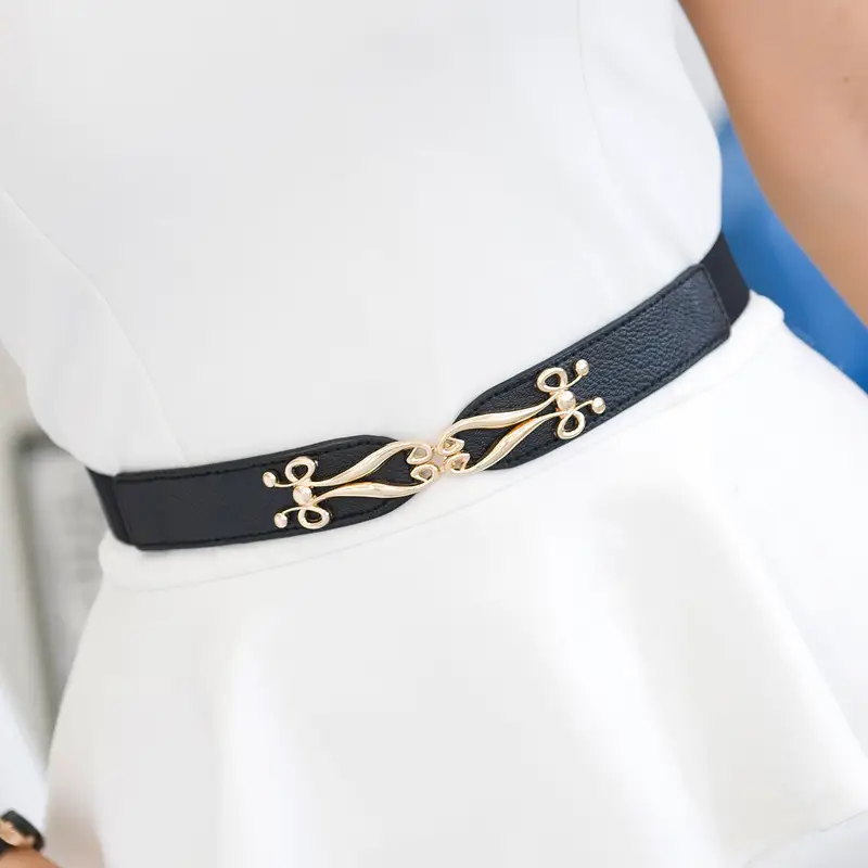Red Elastic Waist Belt with Gold Embroidery for Women - Image 8