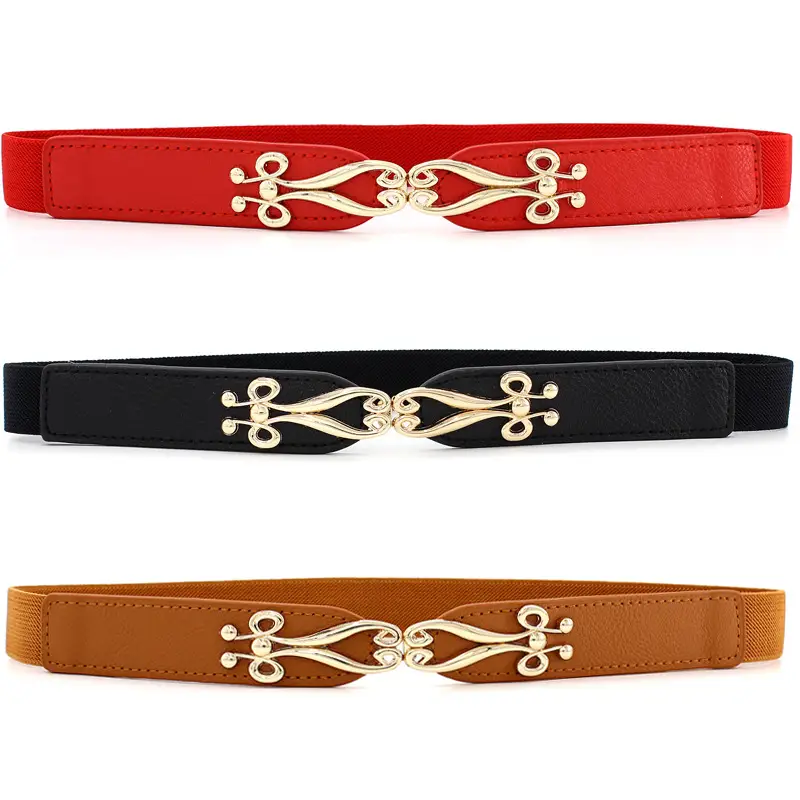 Red Elastic Waist Belt with Gold Embroidery for Women - Image 10