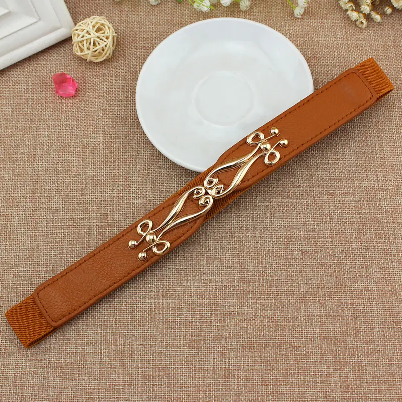 Red Elastic Waist Belt with Gold Embroidery for Women - Image 2