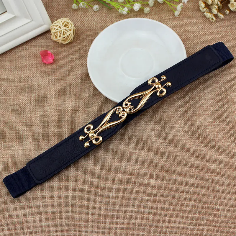 Red Elastic Waist Belt with Gold Embroidery for Women - Image 3