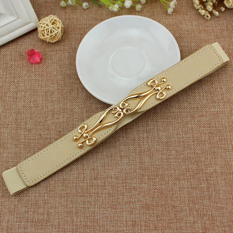 Red Elastic Waist Belt with Gold Embroidery for Women - Image 4