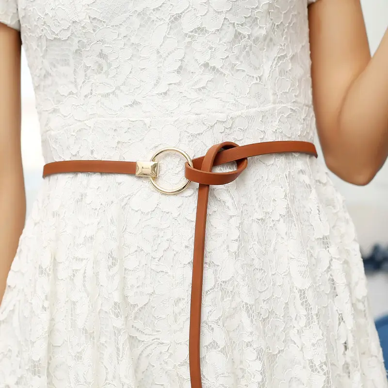 Brown Leather Belt with Ring Knot for Women - Image 7
