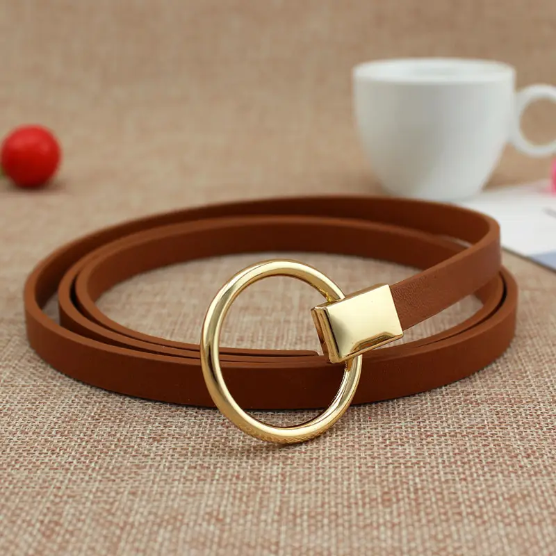 Brown Leather Belt with Ring Knot for Women - Image 4