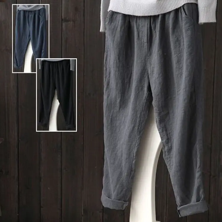 Women Cotton Linen Harem Pants Spring New Loose Slimming