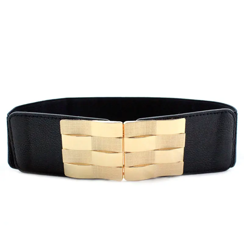 Women's Black Joker Elastic Waist Belt with Gold Logo