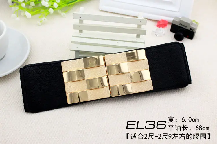 Women's Black Joker Elastic Waist Belt with Gold Logo — feature 3