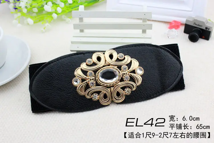 Women's Black Joker Elastic Waist Belt with Gold Logo — feature 4