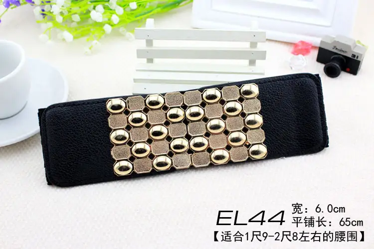 Women's Black Joker Elastic Waist Belt with Gold Logo — feature 5