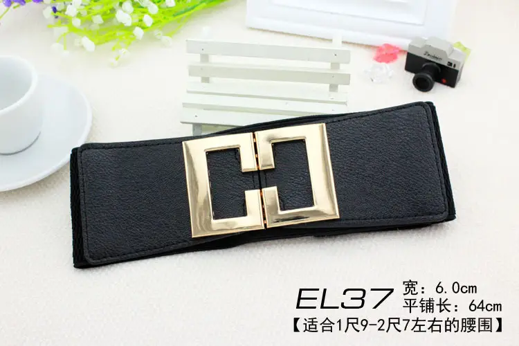 Women's Black Joker Elastic Waist Belt with Gold Logo — feature 6
