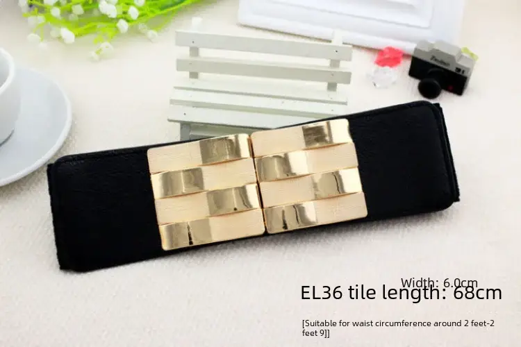 Women's Black Joker Elastic Waist Belt with Gold Logo