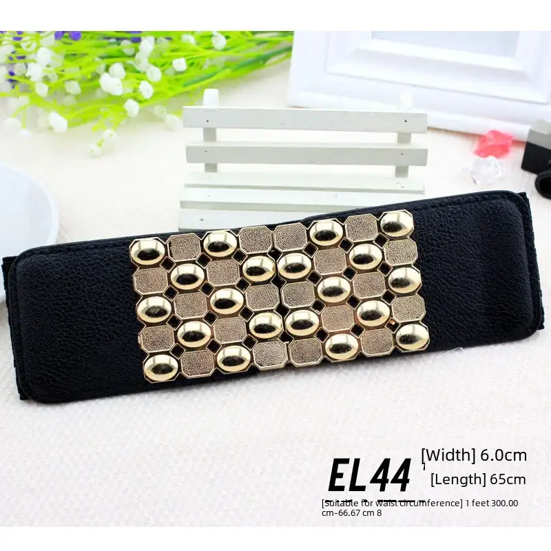 Women's Black Joker Elastic Waist Belt with Gold Logo