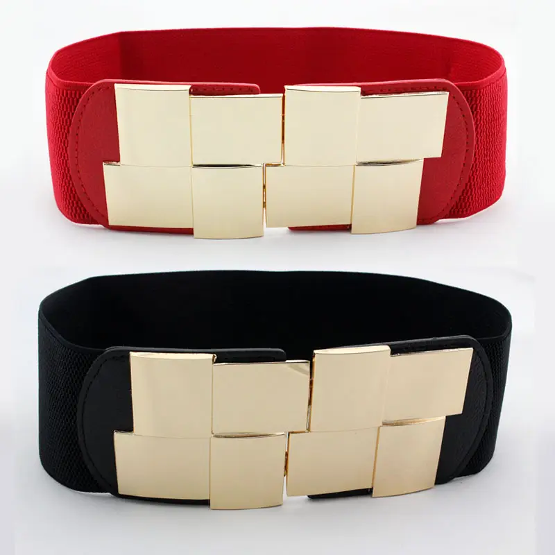 Women's Red Leather Waist Belt with Gold Metal Buckle 3 Sizes - Image 5