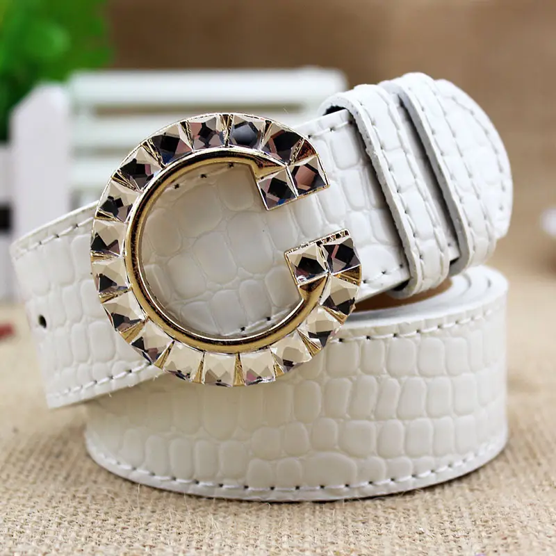 Women's Large Diamond Buckle Belt with Pink Crocodile Leather