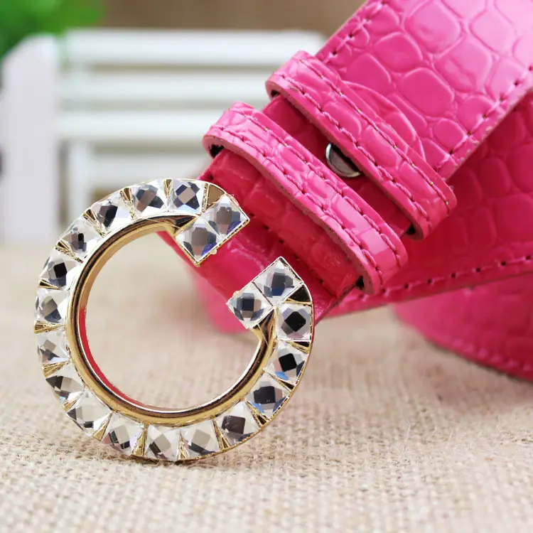 Women's Large Diamond Buckle Belt with Pink Crocodile Leather