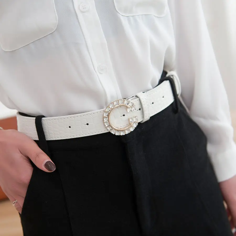 Women's Large Diamond Buckle Belt with Pink Crocodile Leather