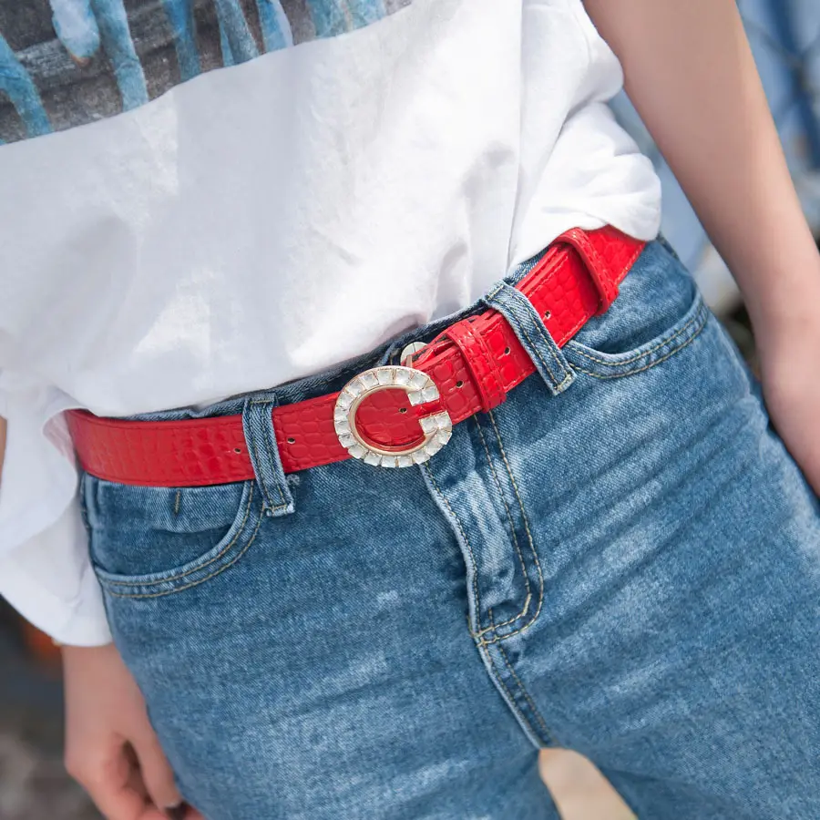 Women's Large Diamond Buckle Belt with Pink Crocodile Leather