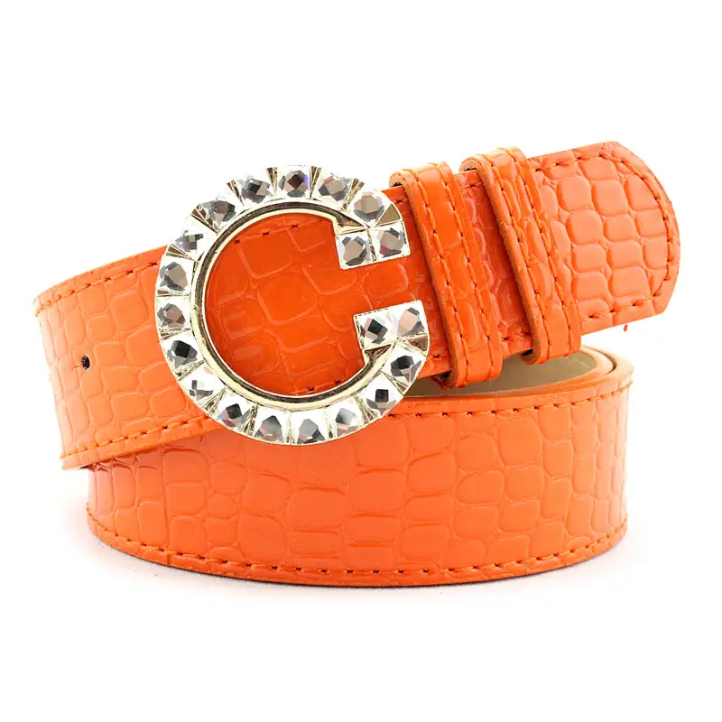 Women's Large Diamond Buckle Belt with Pink Crocodile Leather
