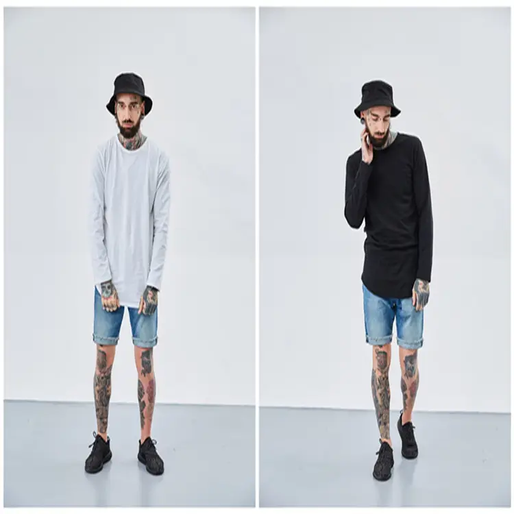 Men Grey Long Sleeve T-Shirt with Arc Hem - Image 6