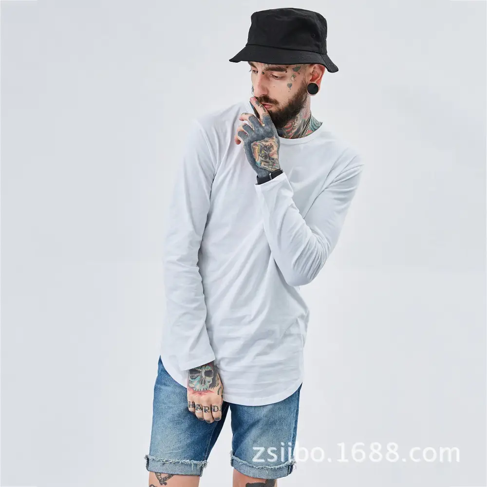 Men Grey Long Sleeve T-Shirt with Arc Hem — feature 10