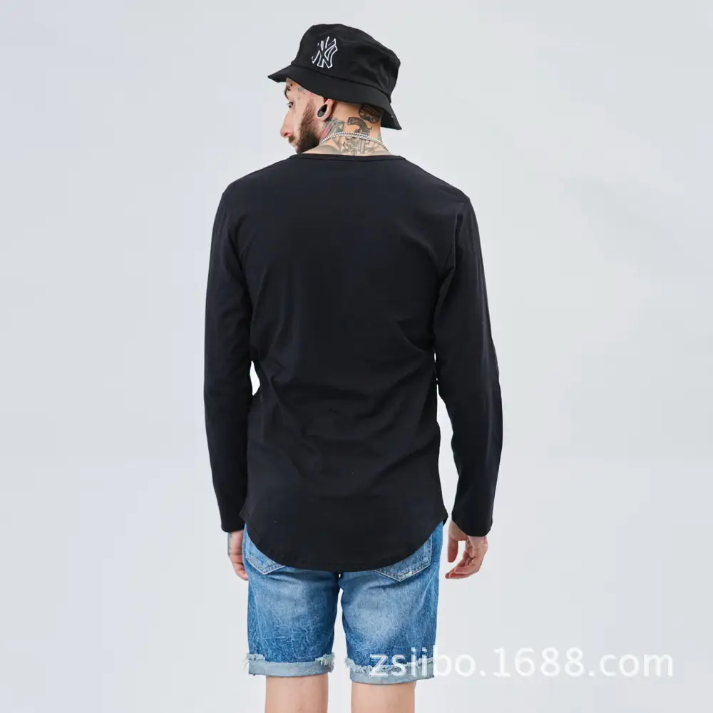 Men Grey Long Sleeve T-Shirt with Arc Hem — feature 14