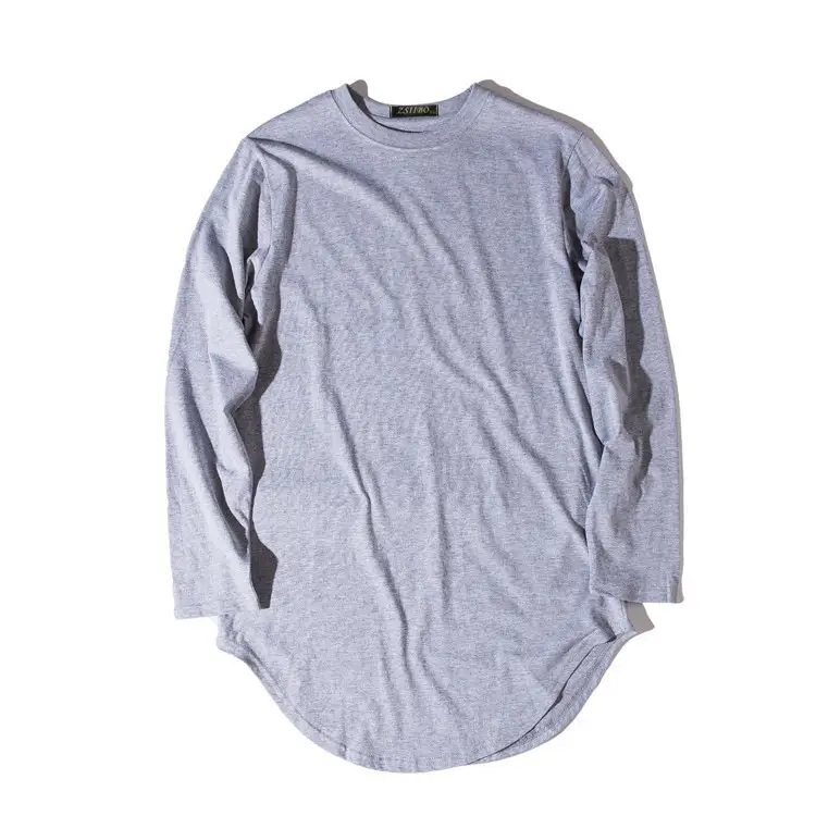 Men Grey Long Sleeve T-Shirt with Arc Hem - Image 2