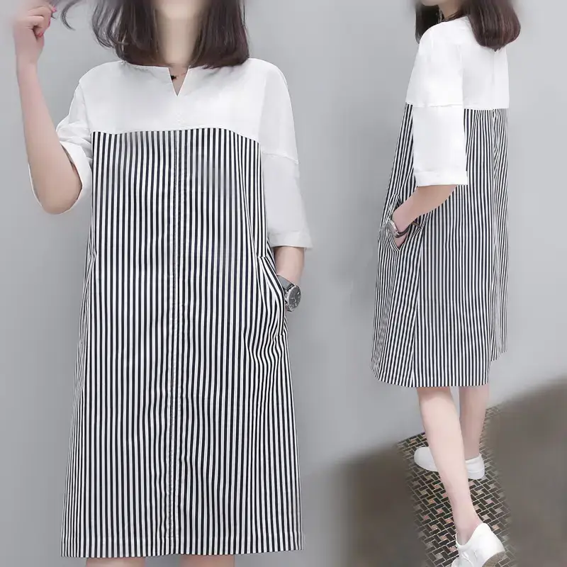 Women Striped Pullover Dress Spring Summer Loose Fit - Image 2