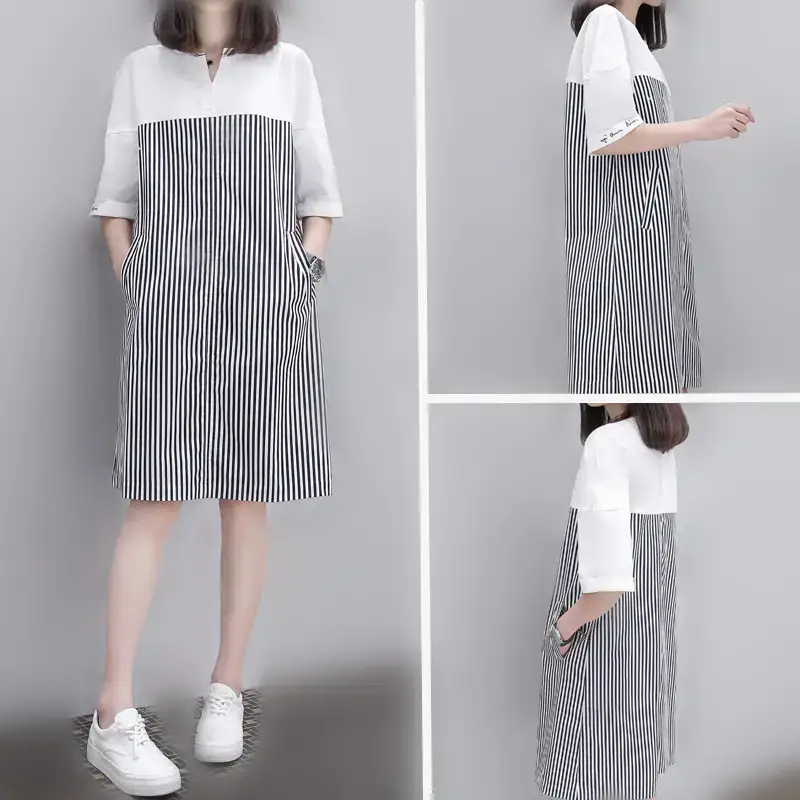 Women Striped Pullover Dress Spring Summer Loose Fit - Image 3