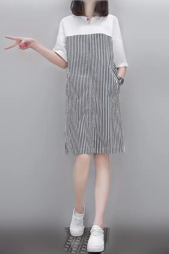 Women Striped Pullover Dress Spring Summer Loose Fit - Image 5