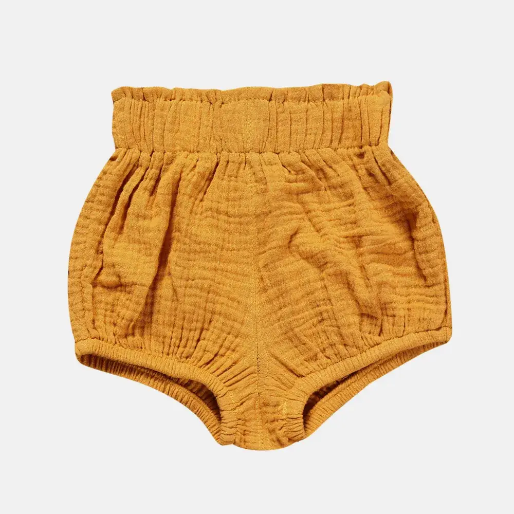 Cotton Linen High Waist Shorts Yellow Large - Image 4