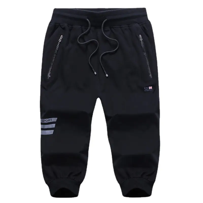Men Navy Blue Cropped Sweatpants Large Size - Image 8