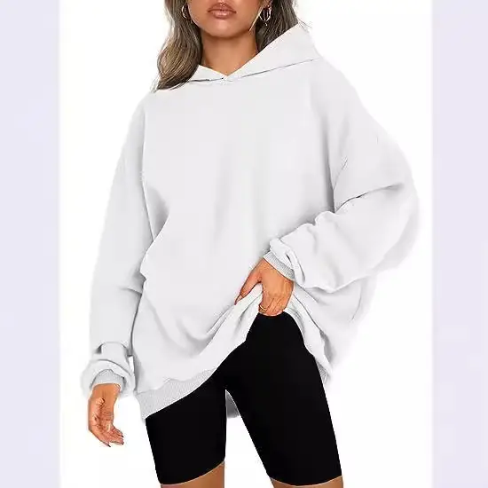 White Oversized Hooded Hoodie for Women Fleece Lined - Image 18