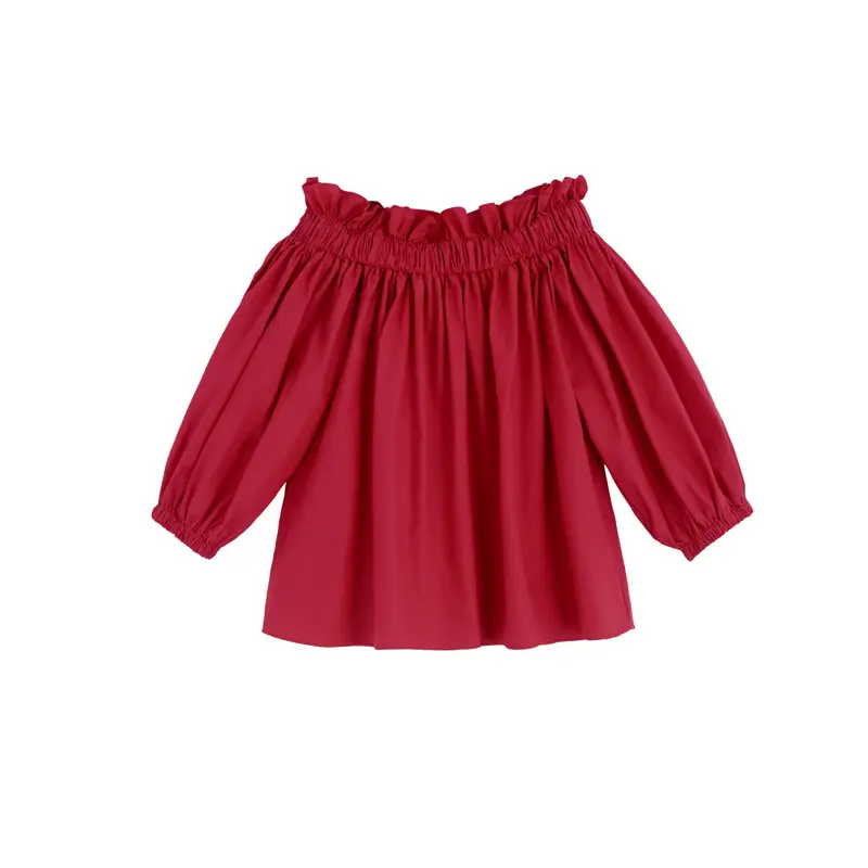 Red Ruffled Elastic Off-Shoulder Blouse for Women