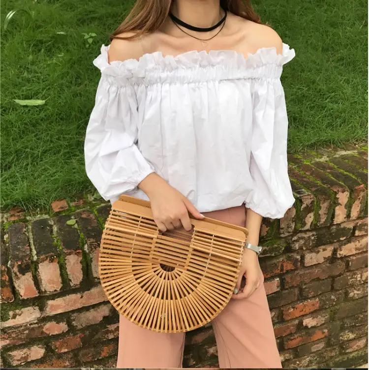 Red Ruffled Elastic Off-Shoulder Blouse for Women