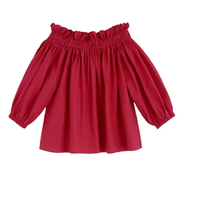 Red Ruffled Elastic Off-Shoulder Blouse for Women