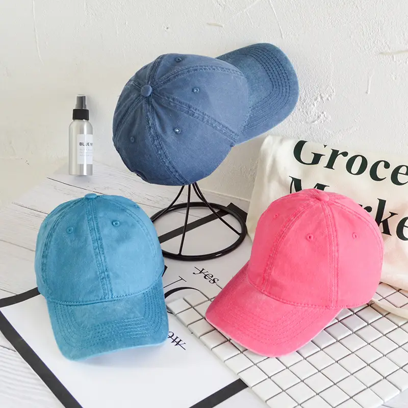 Women Denim Baseball Caps Curved Eave Pink Orange - Image 18