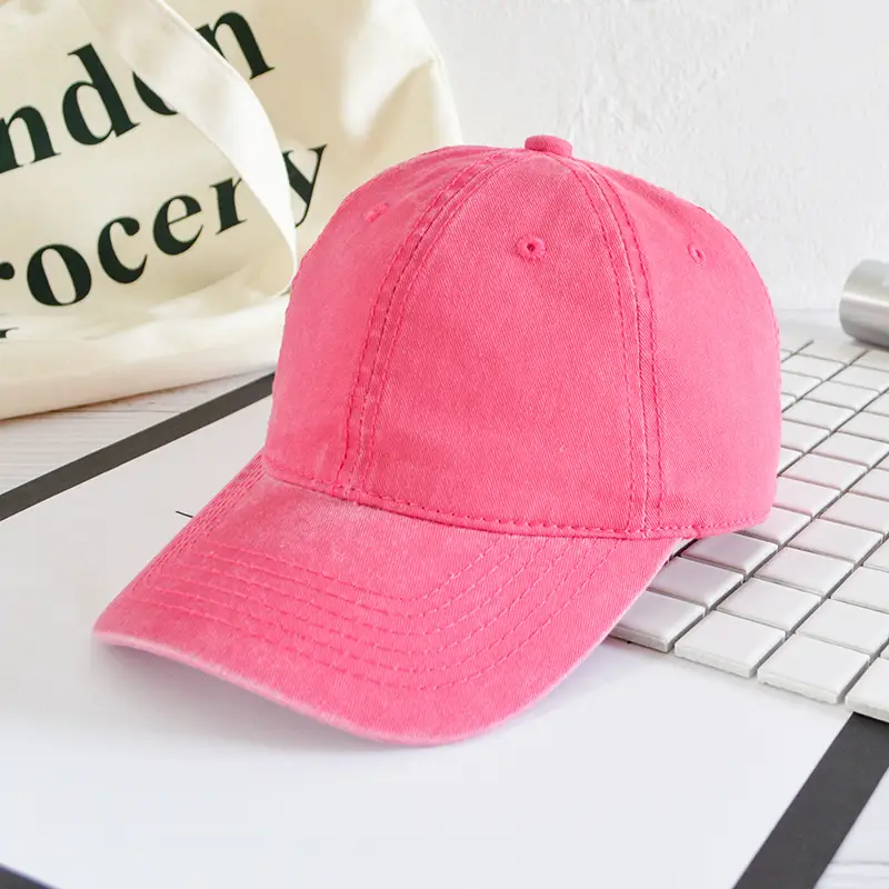 Women Denim Baseball Caps Curved Eave Pink Orange - Image 10