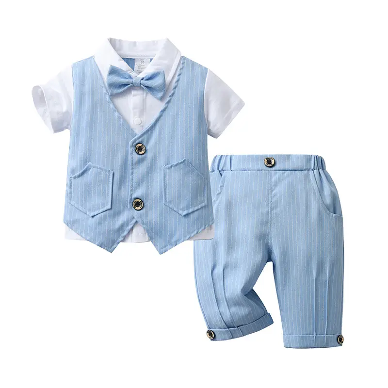 Baby Suit Blue Striped Summer Set for Boys - Image 4