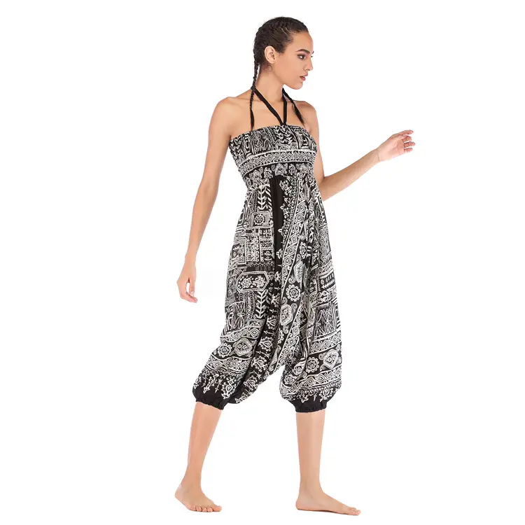 Bohemian Printed Yoga Pants Black White Crotch Design - Image 5