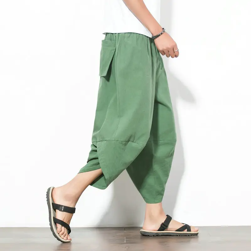 Men Cotton Linen Wide Leg Harem Pants Large - Image 25