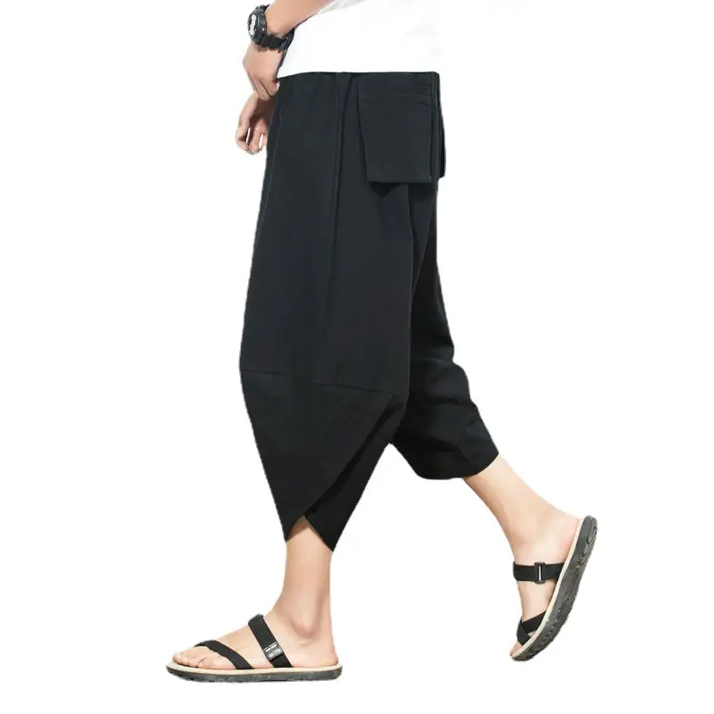 Men Cotton Linen Wide Leg Harem Pants Large - Image 28