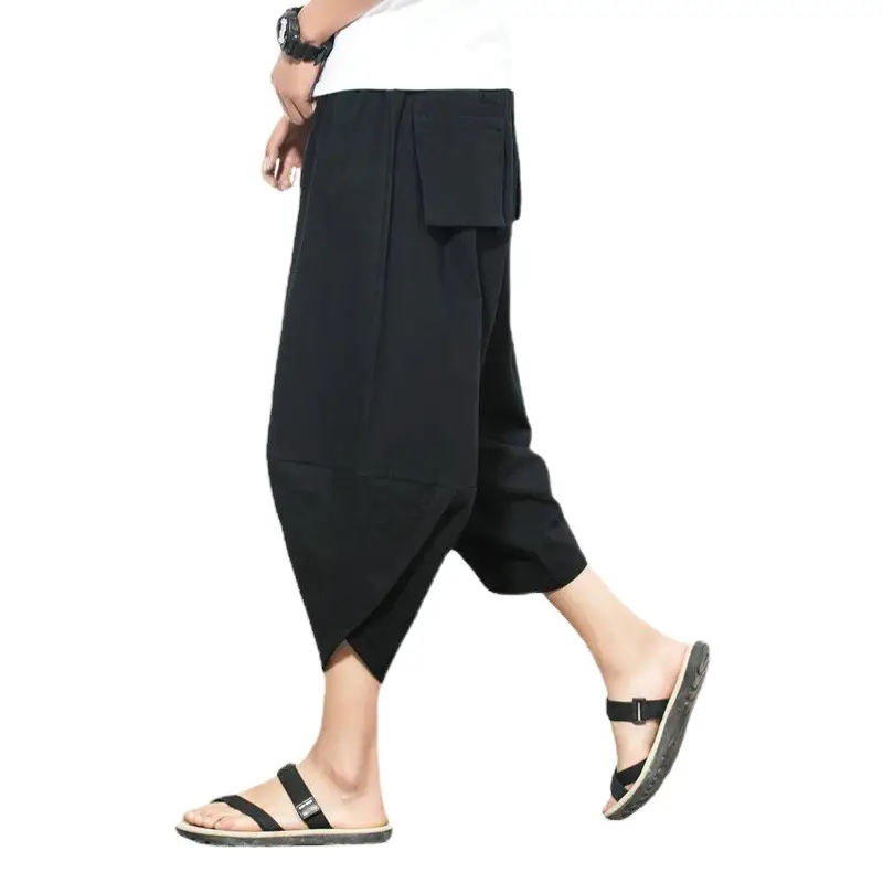 Men Cotton Linen Wide Leg Harem Pants Large