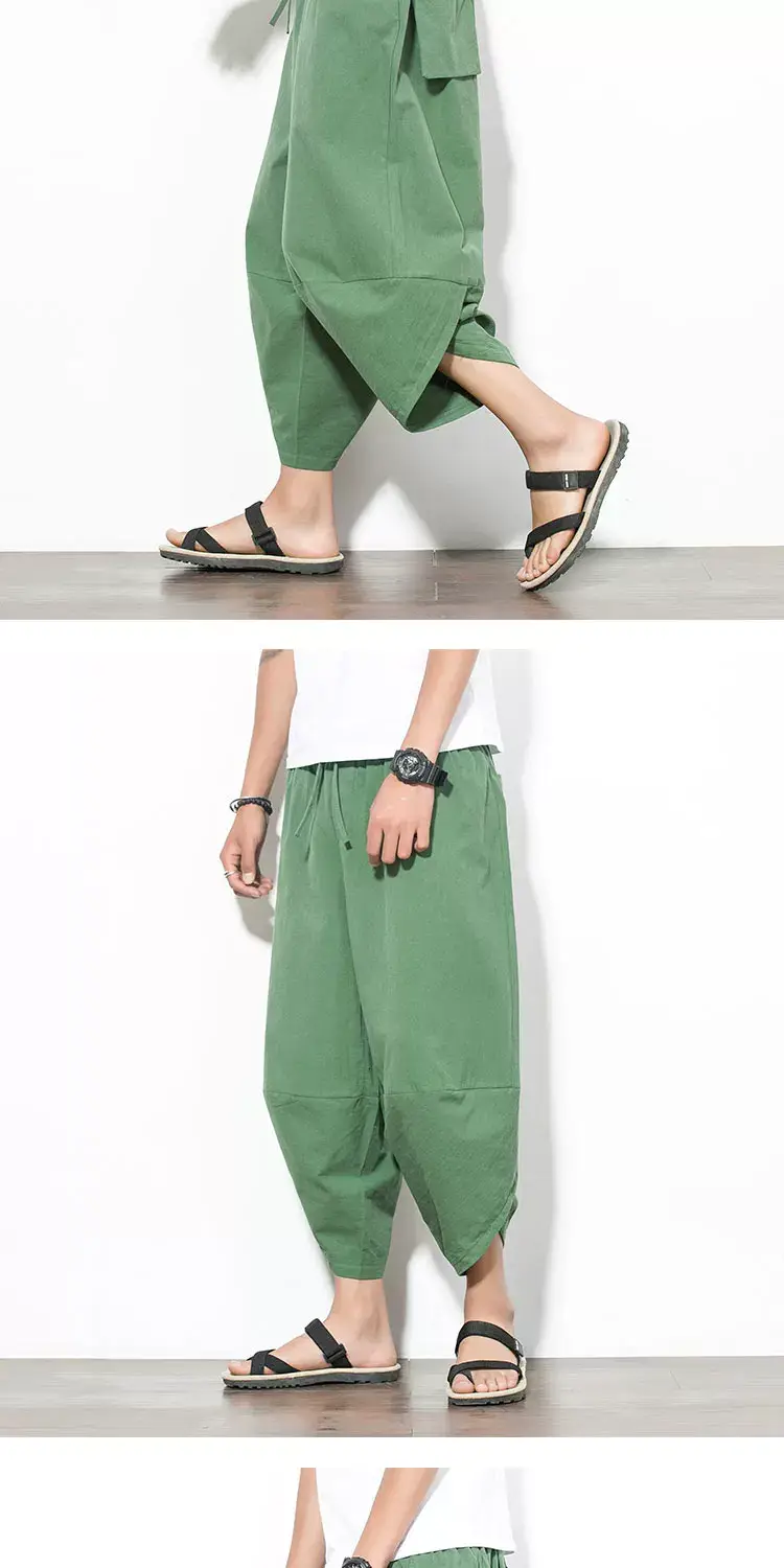 Men Cotton Linen Wide Leg Harem Pants Large — feature 14