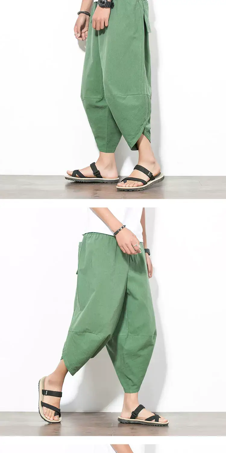 Men Cotton Linen Wide Leg Harem Pants Large — feature 15