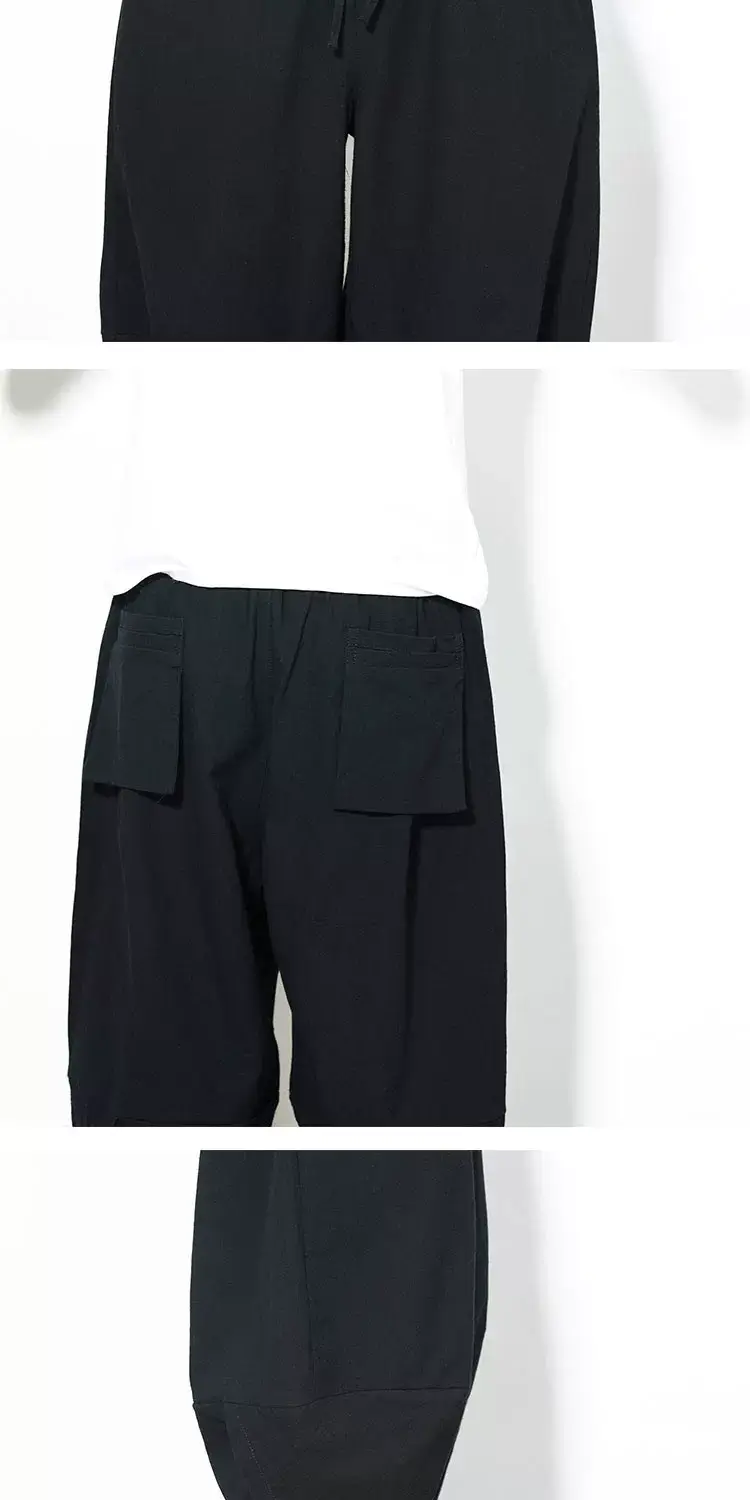 Men Cotton Linen Wide Leg Harem Pants Large — feature 18
