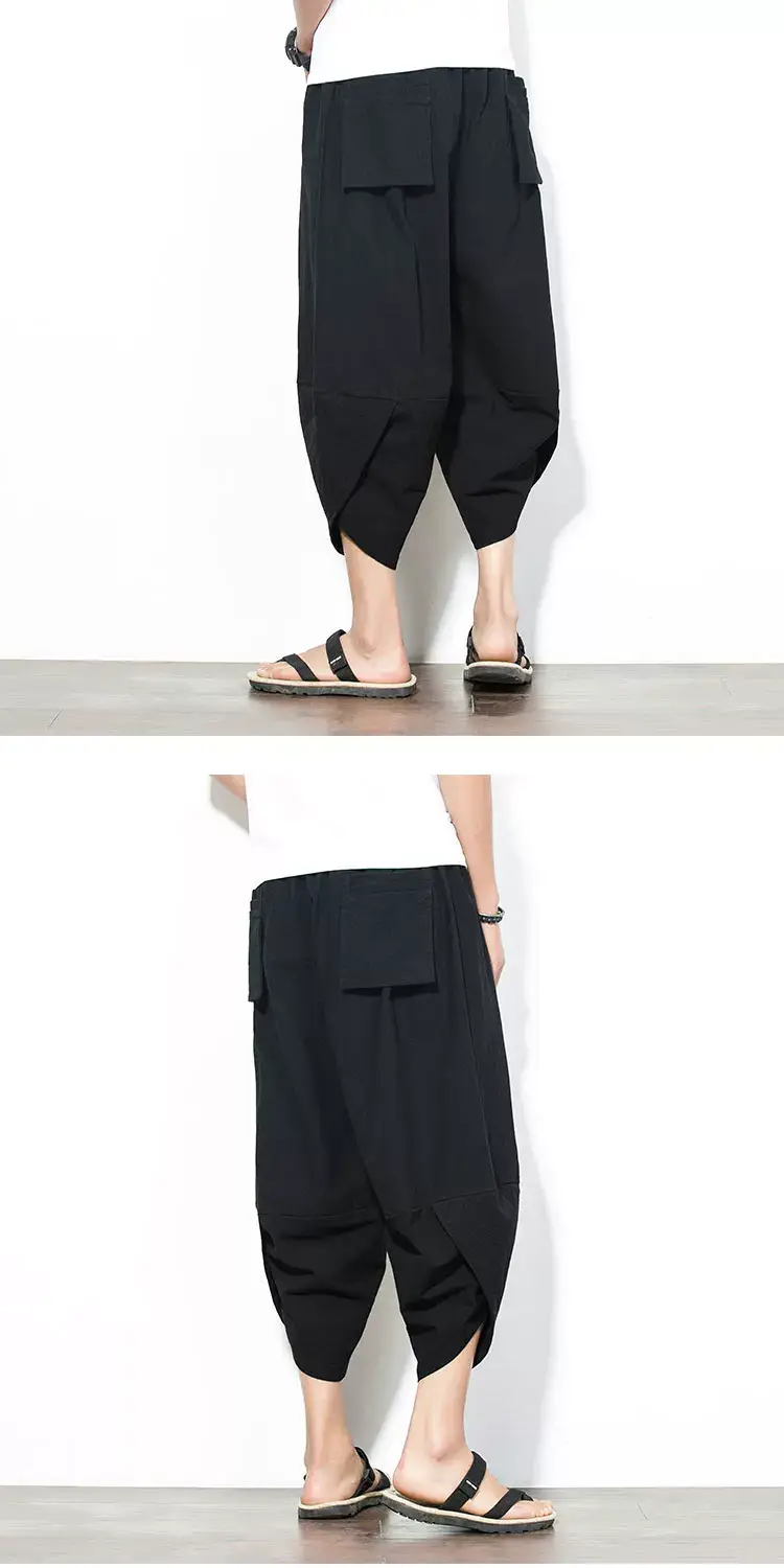 Men Cotton Linen Wide Leg Harem Pants Large — feature 7