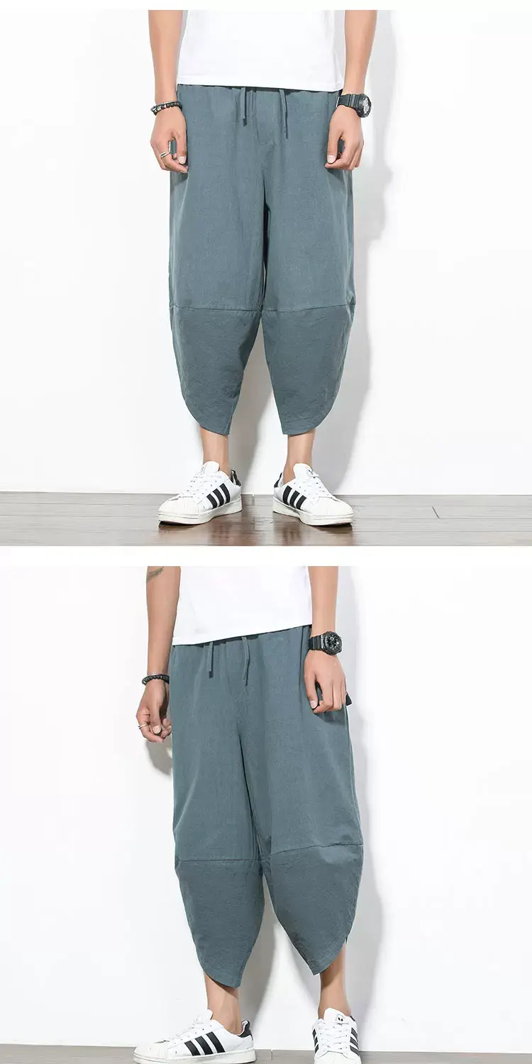 Men Cotton Linen Wide Leg Harem Pants Large — feature 8