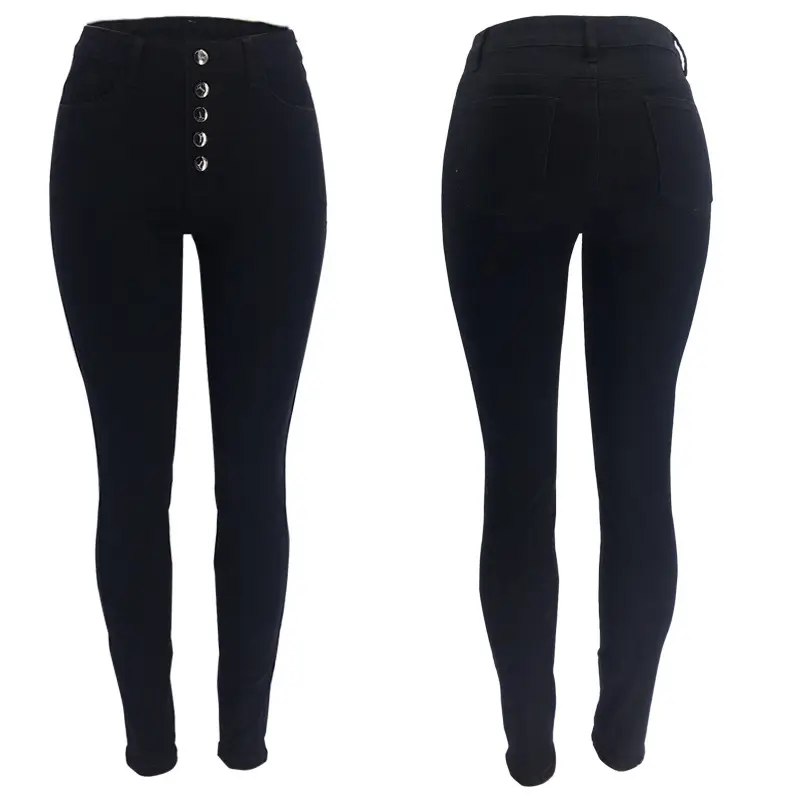 Women Tight Black High Waist Denim Trousers Set — feature 16